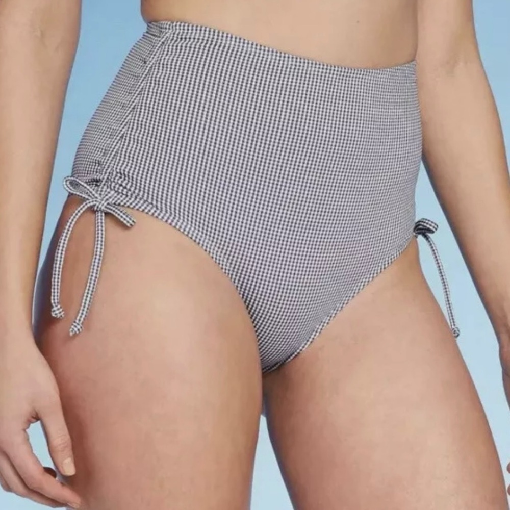 NWT KONA SOL | Gingham Side Cinch High Waist Bikini Bottom‎ Sz. Large